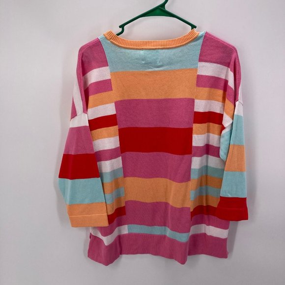Edinburgh Knitwear Womens Colorful Long Sleeve Sweater Crewneck Bold Stripe sz L - Picture 8 of 10